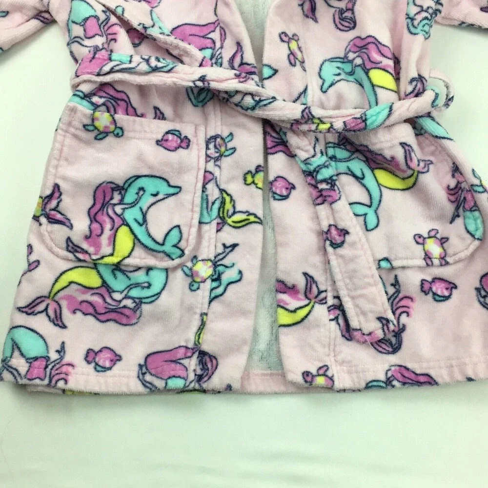 Saint Eve Girls Multicolor Mermaid Open Front Belted Hooded Swim Bathrobe Sz XXS